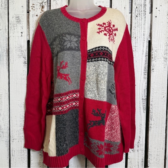 VTG Cherokee Holiday Cardigan Sweater Ugly Christmas Mohair/Cotton Blend Size 1X - Picture 1 of 12